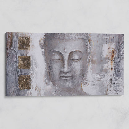Buddha Portrait Canvas Wall Art with Abstract Background on gallery wrap