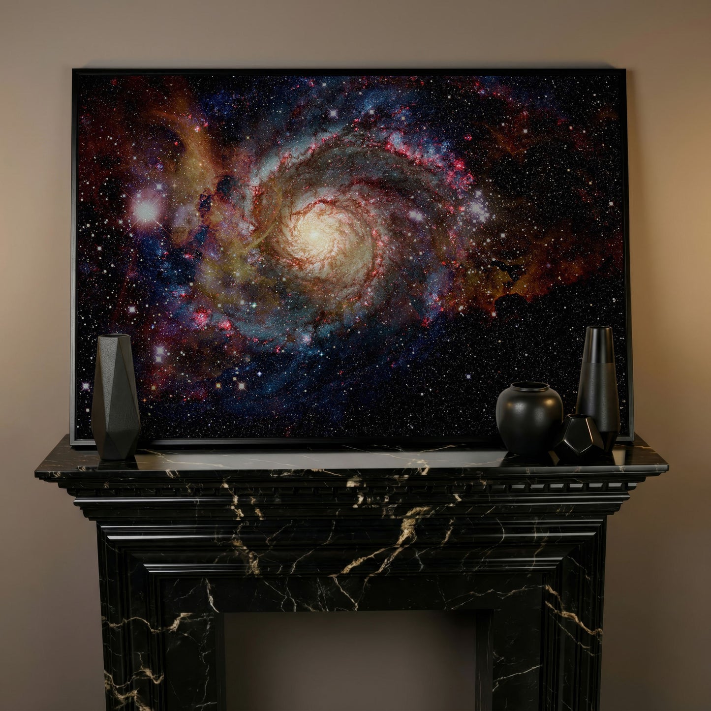 Spiral Galaxy Canvas Print, Milky Way Wall Art, Space Decor in black floating frame