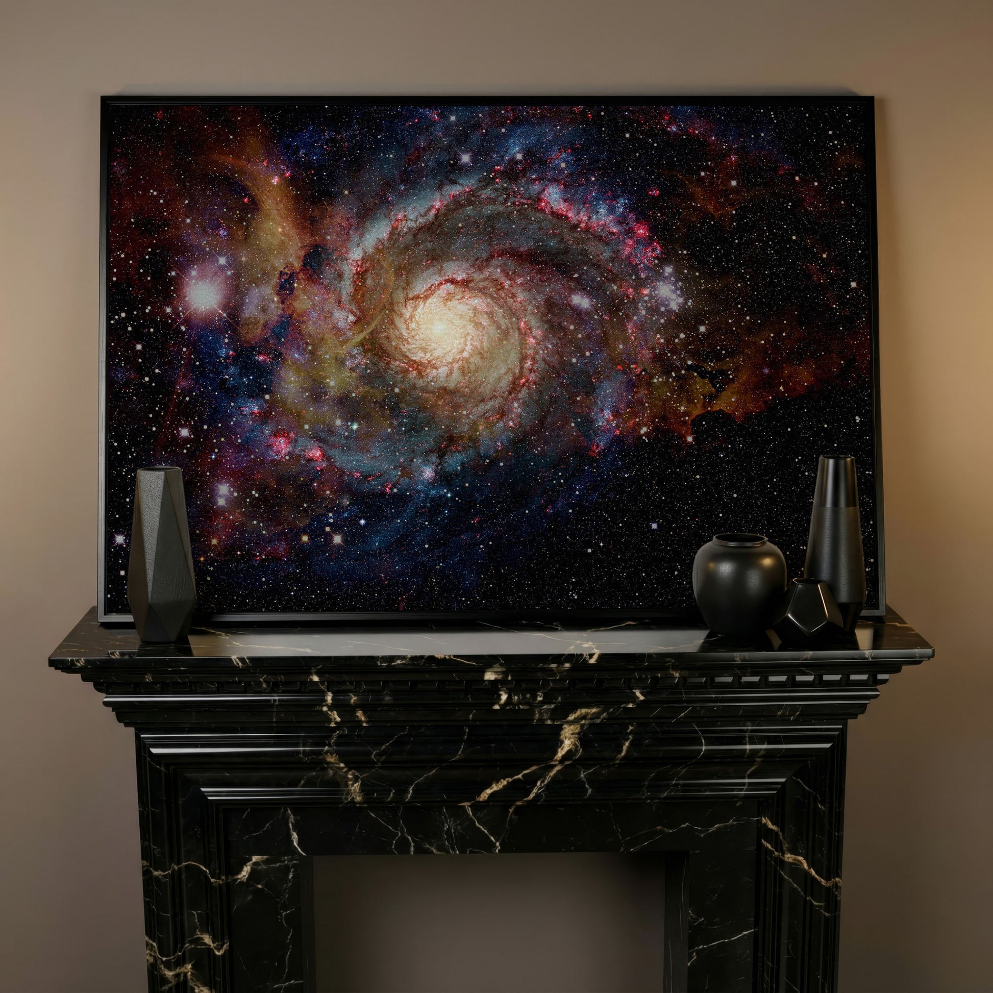 Spiral Galaxy Canvas Print, Milky Way Wall Art, Space Decor in black floating frame