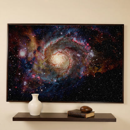 Spiral Galaxy Canvas Print, Milky Way Wall Art, Space Decor in dark walnut floating frame