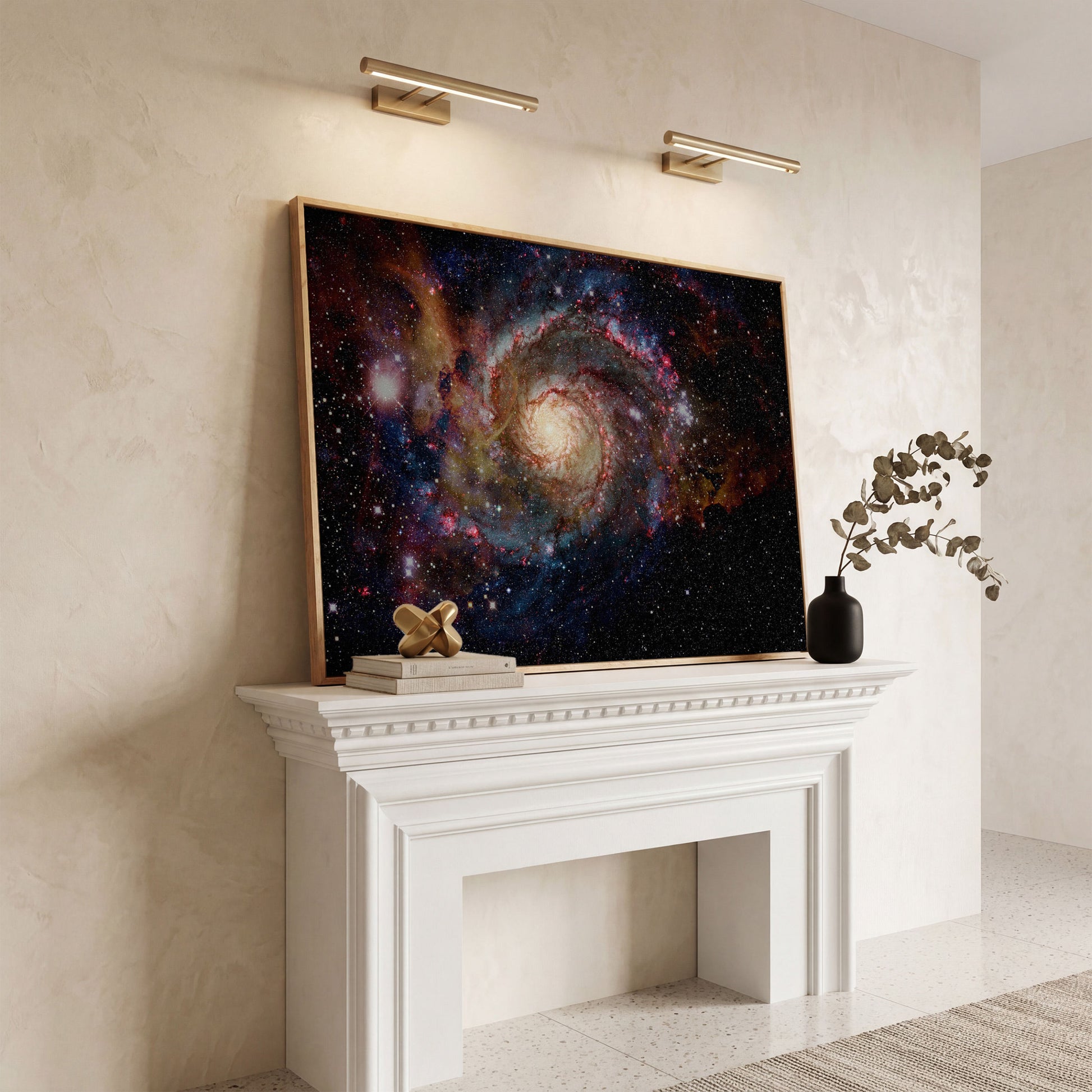 Spiral Galaxy Canvas Print, Milky Way Wall Art, Space Decor in white oak floating frame