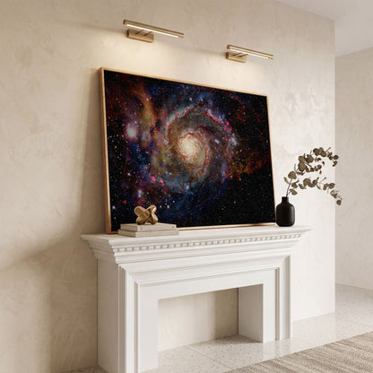Spiral Galaxy Canvas Print, Milky Way Wall Art, Space Decor in white oak floating frame