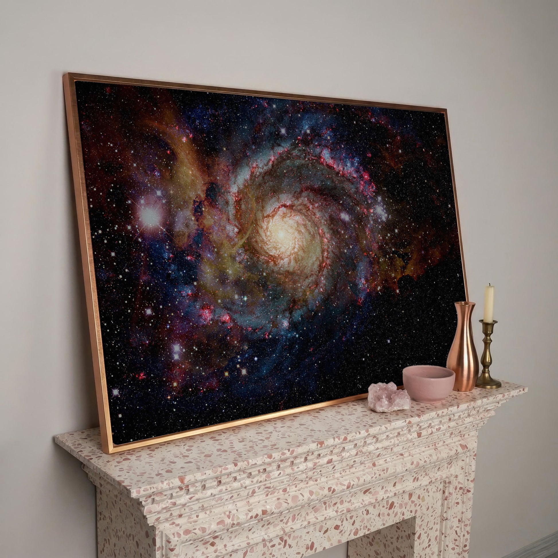 Spiral Galaxy Canvas Print, Milky Way Wall Art, Space Decor in rose gold floating frame