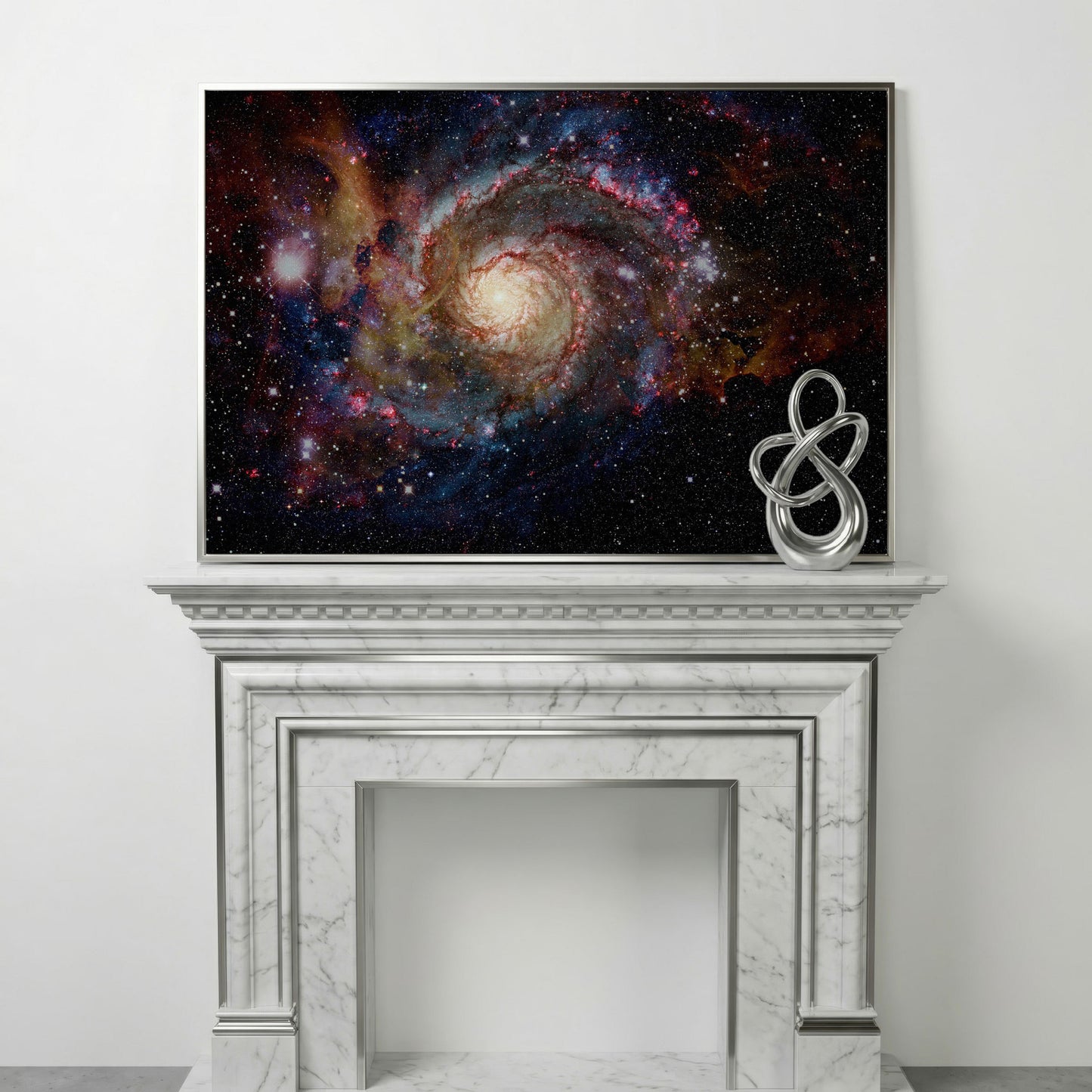 Spiral Galaxy Canvas Print, Milky Way Wall Art, Space Decor in silver floating frame