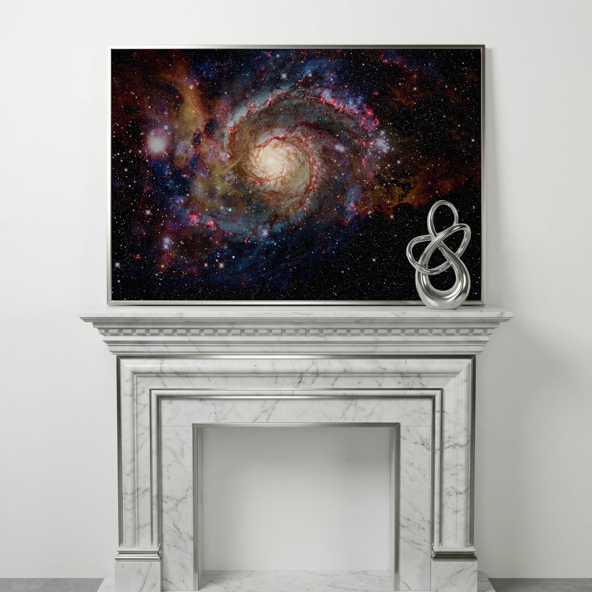 Spiral Galaxy Canvas Print, Milky Way Wall Art, Space Decor in silver floating frame