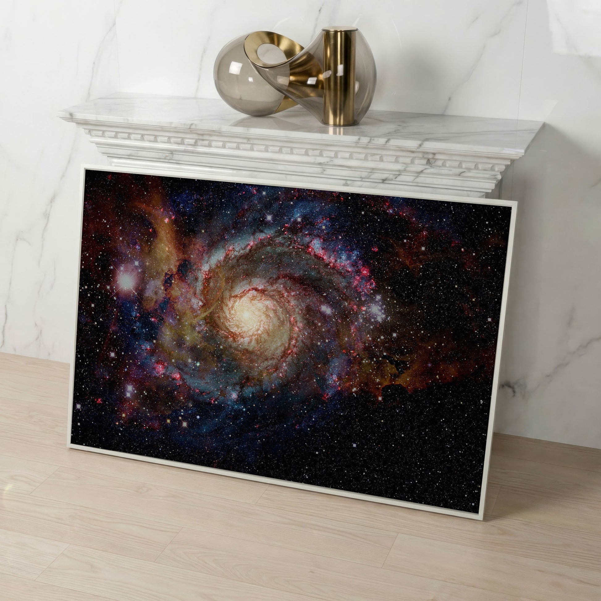 Spiral Galaxy Canvas Print, Milky Way Wall Art, Space Decor in white floating frame