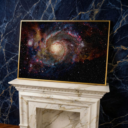 Spiral Galaxy Canvas Print, Milky Way Wall Art, Space Decor in yellow gold floating frame