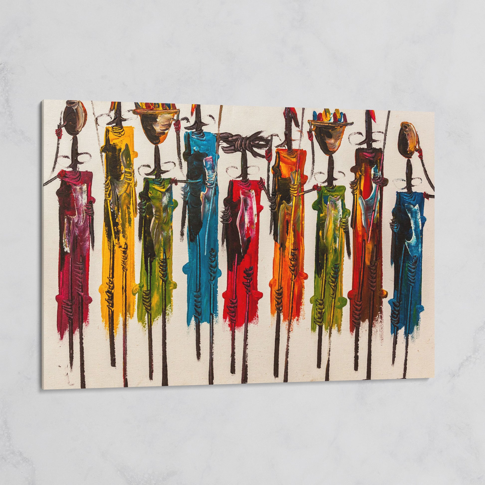 Maasai Figures African Wall Art Canvas, Landscape on gallery wrap
