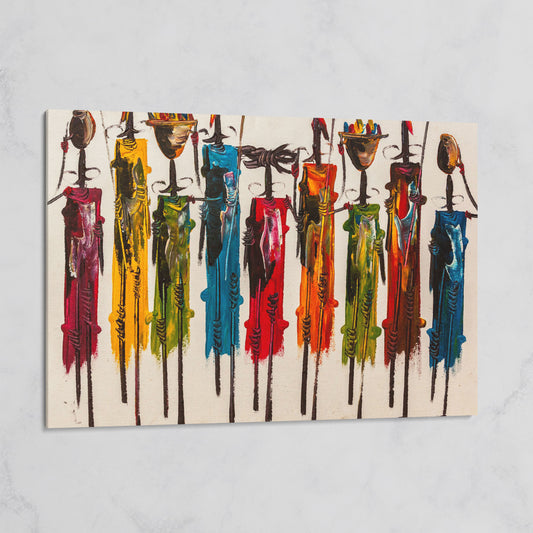 Maasai Figures African Wall Art Canvas, Landscape on gallery wrap