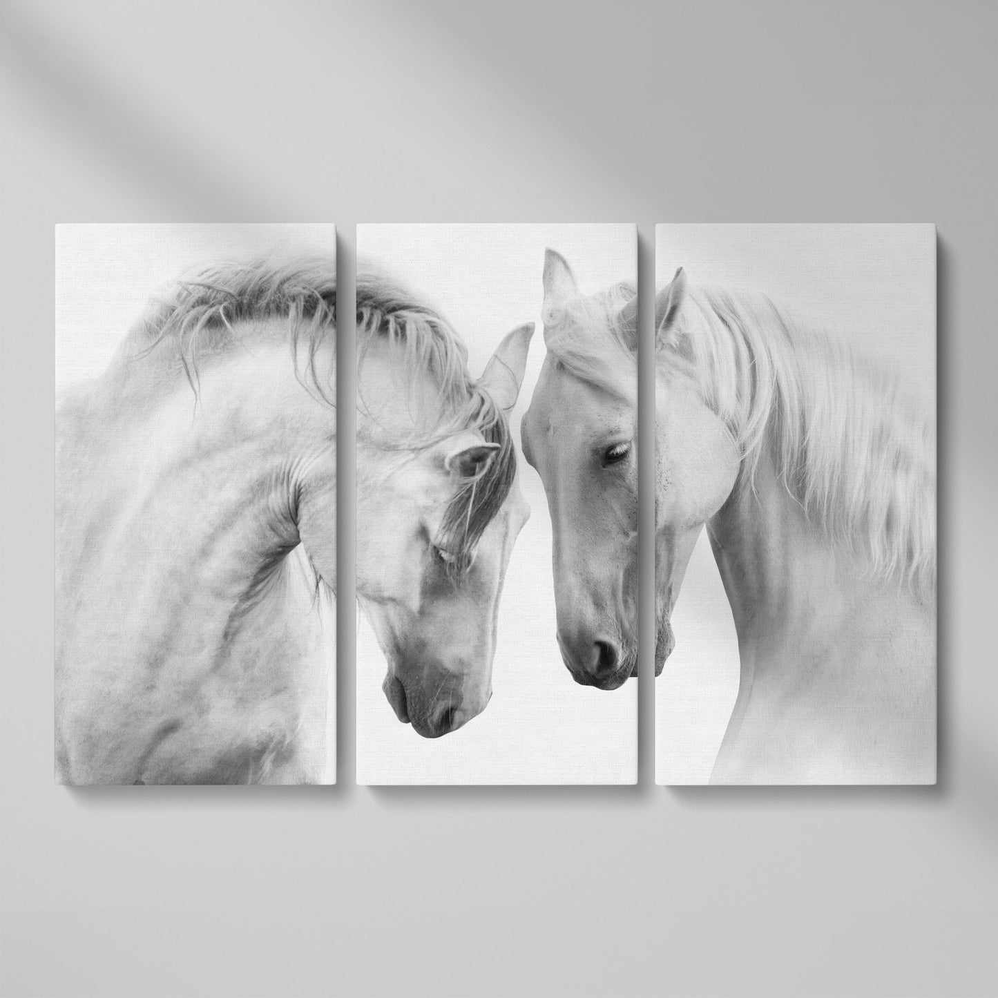 Two Horses Close-Up Portrait Canvas Wall Art as 3-panel split version