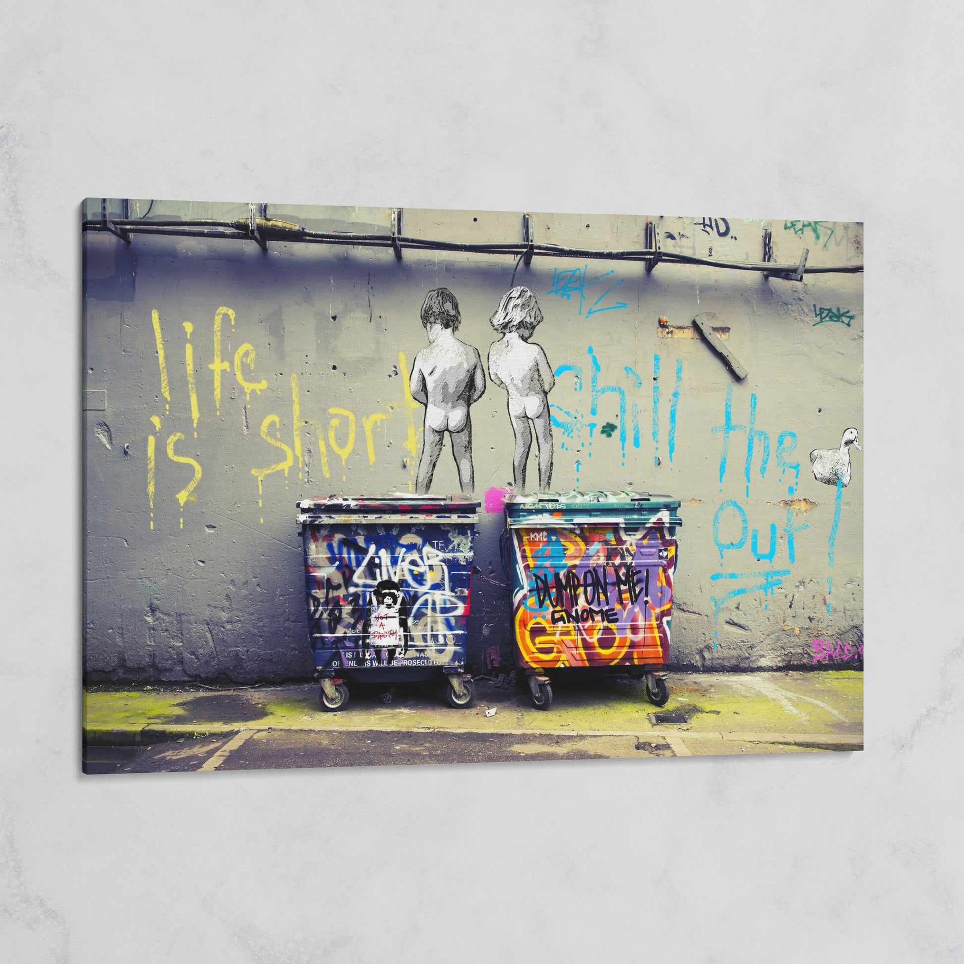 Banksy Boys Peeing Graffiti Canvas Wall Art on gallery wrap