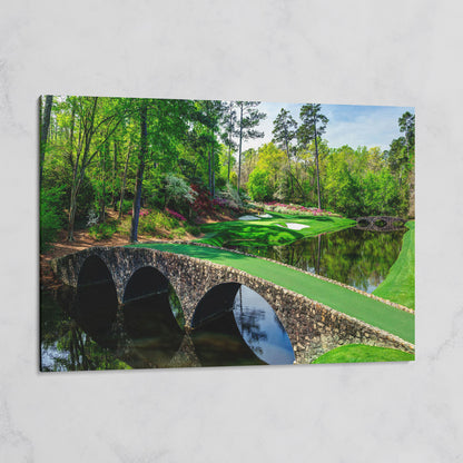 Golf Course Stone Bridge Canvas Art, Augusta-Style Green Fairway on gallery wrap