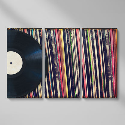 Vinyl Records Wall Art Canvas, Music Studio Decor as 3-panel split version