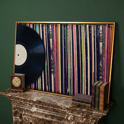 Vinyl Records Wall Art Canvas, Music Studio Decor in antique gold floating frame