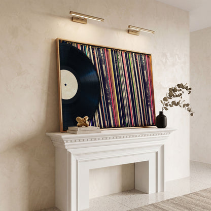 Vinyl Records Wall Art Canvas, Music Studio Decor in white oak floating frame