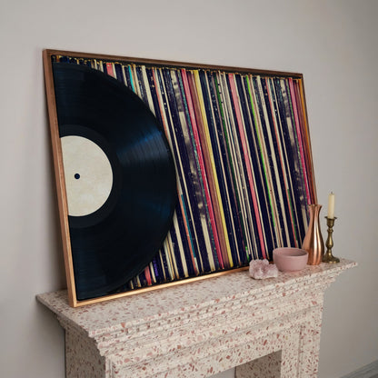 Vinyl Records Wall Art Canvas, Music Studio Decor in rose gold floating frame