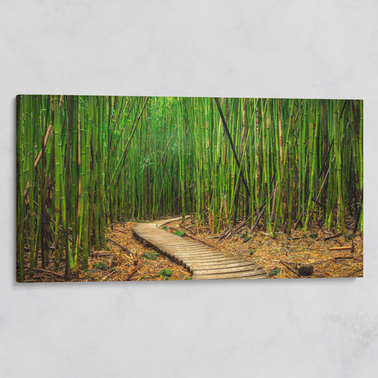 Bamboo Forest Pathway Canvas Wall Art, Zen Landscape on gallery wrap