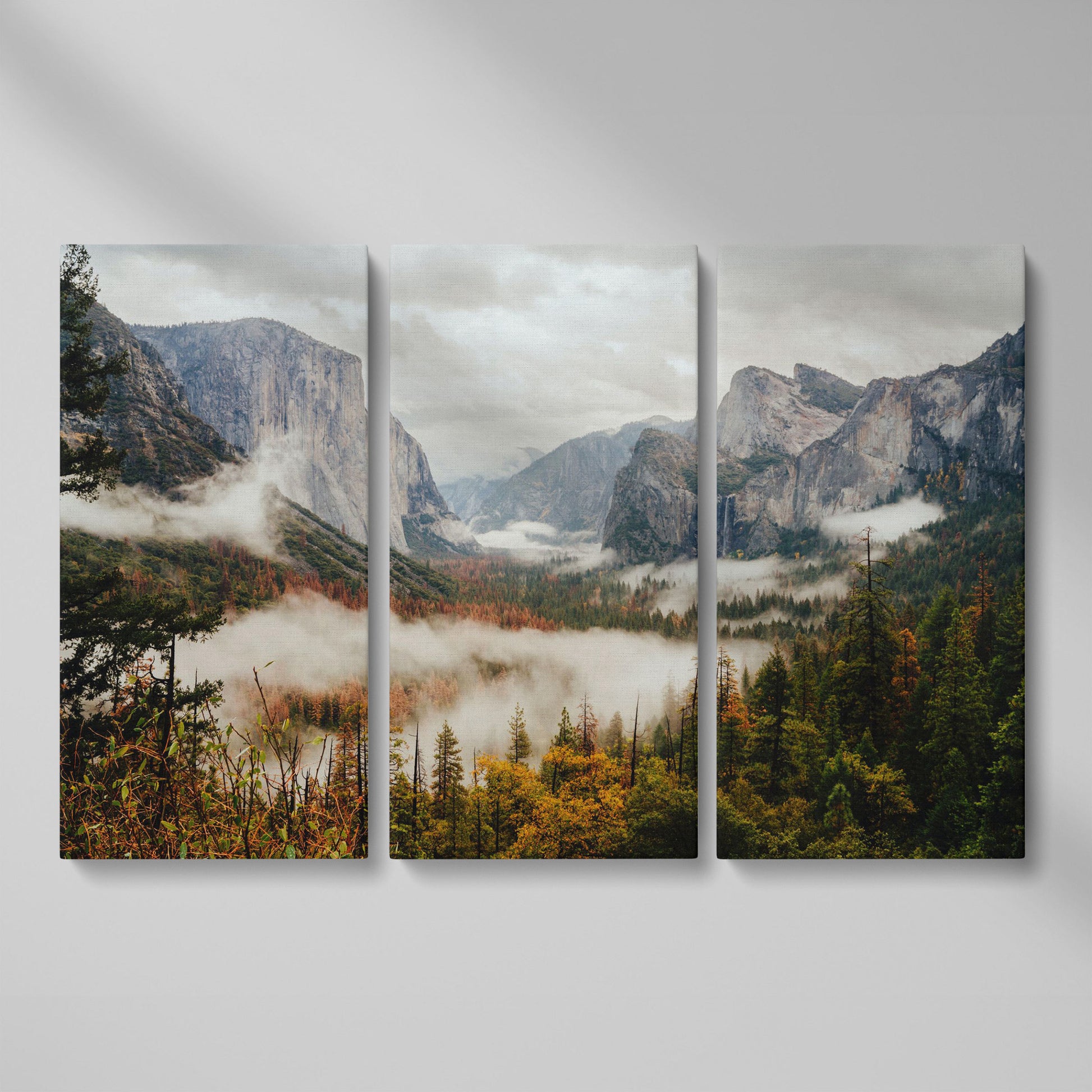 Yosemite Valley Mist and El Capitan Canvas Wall Art as 3-panel split version