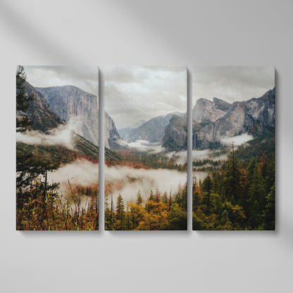 Yosemite Valley Mist and El Capitan Canvas Wall Art as 3-panel split version