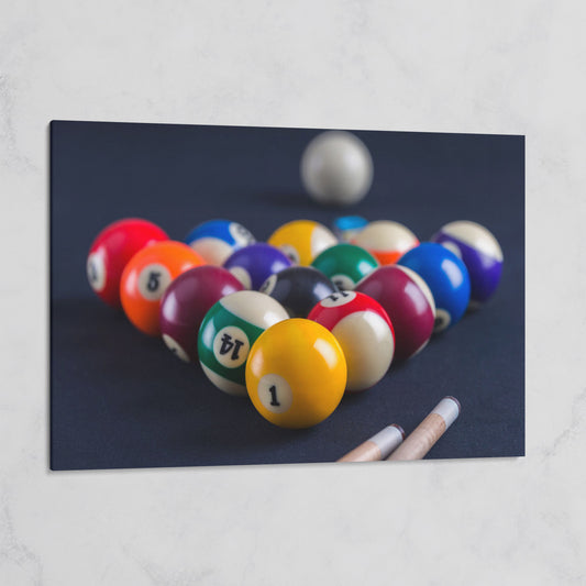Billiard Balls Rack Close-Up Canvas Wall Art for Game Rooms on gallery wrap