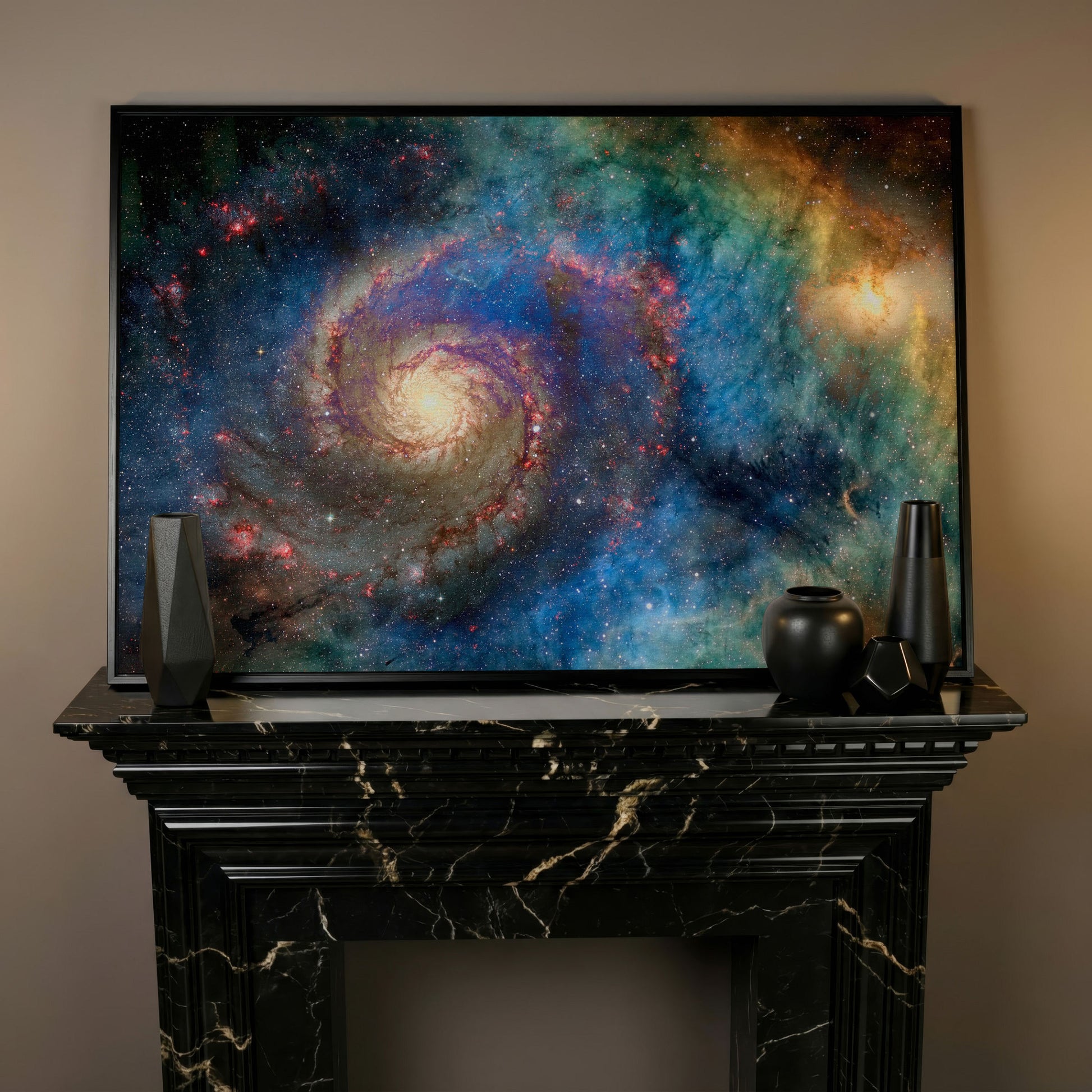Spiral Galaxy Canvas Wall Art, Space Print Up to 94 Inches Wide in black floating frame