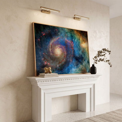 Spiral Galaxy Canvas Wall Art, Space Print Up to 94 Inches Wide in white oak floating frame