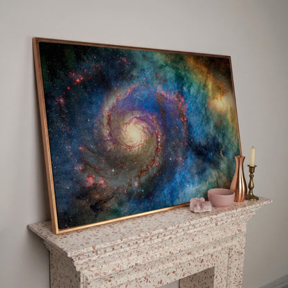 Spiral Galaxy Canvas Wall Art, Space Print Up to 94 Inches Wide in rose gold floating frame