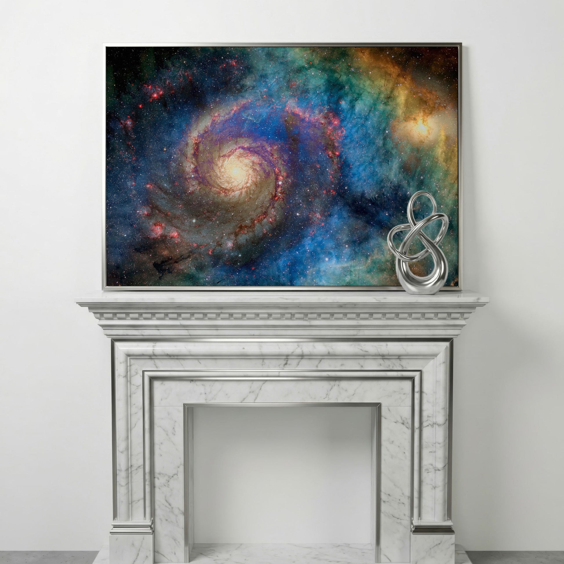 Spiral Galaxy Canvas Wall Art, Space Print Up to 94 Inches Wide in silver floating frame