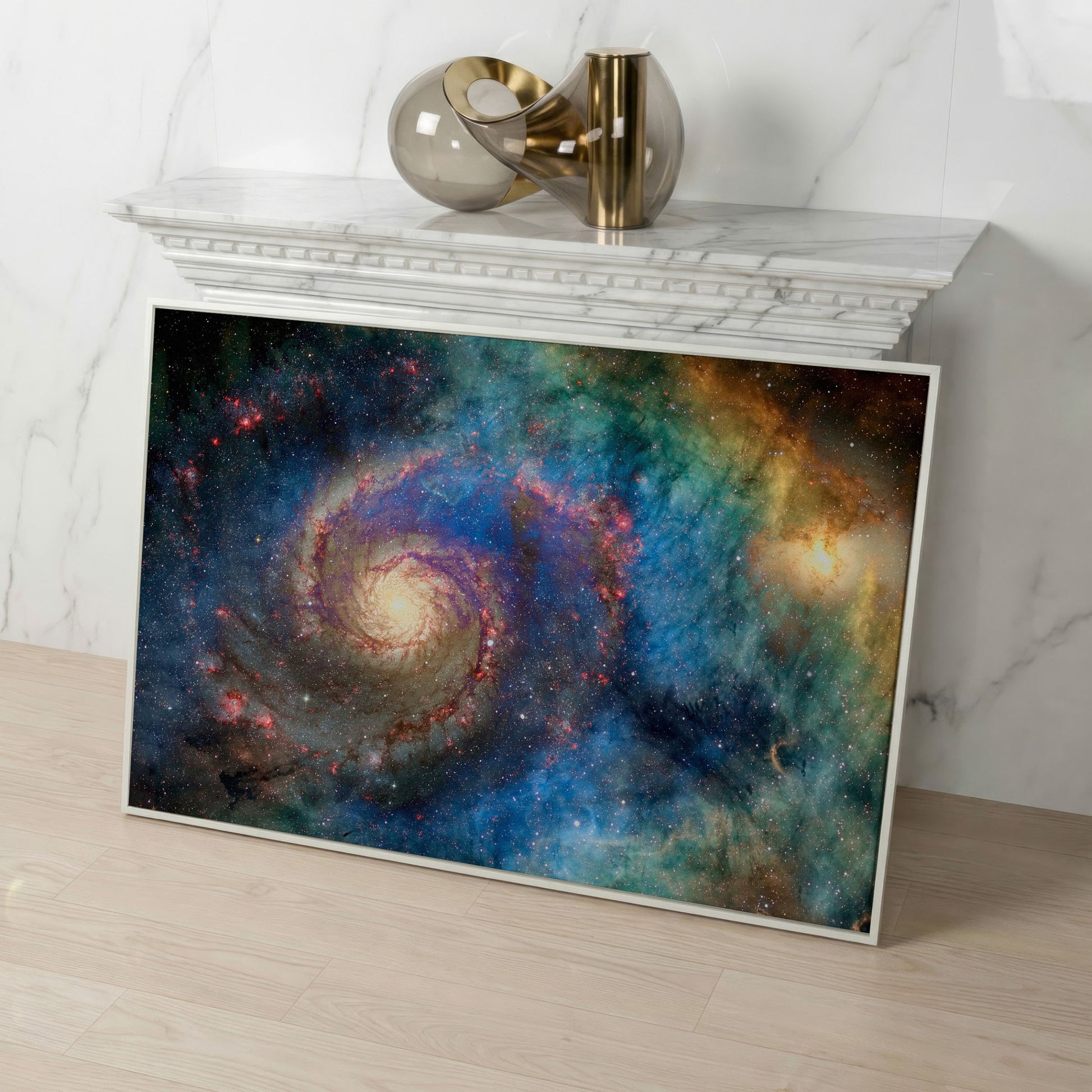 Spiral Galaxy Canvas Wall Art, Space Print Up to 94 Inches Wide in white floating frame
