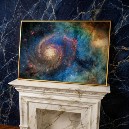 Spiral Galaxy Canvas Wall Art, Space Print Up to 94 Inches Wide in yellow gold floating frame