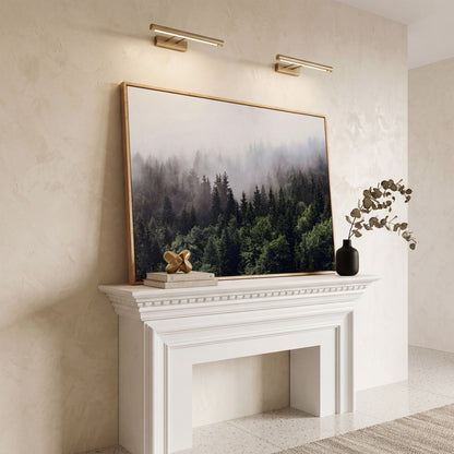 Foggy Pine Forest Canvas Wall Art, Misty Woodland Landscape in white oak floating frame