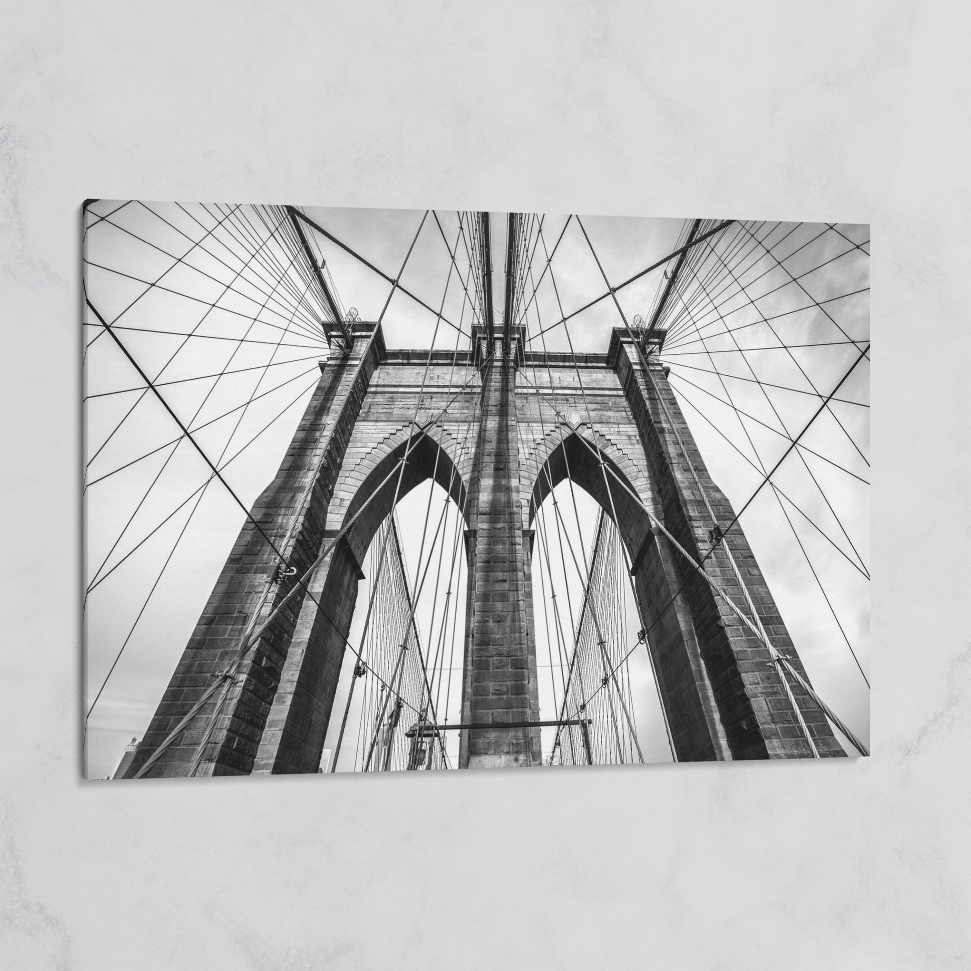 Brooklyn Bridge Tower and Cables Close-Up Canvas Wall Art on gallery wrap