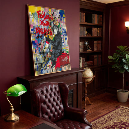 Gorilla on Coca-Cola Cooler with Graffiti Canvas Print in antique gold floating frame