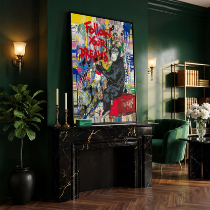 Gorilla on Coca-Cola Cooler with Graffiti Canvas Print in black floating frame