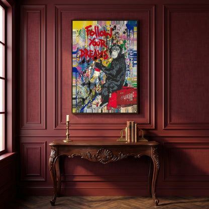 Gorilla on Coca-Cola Cooler with Graffiti Canvas Print in dark walnut floating frame