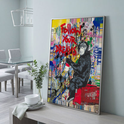 Gorilla on Coca-Cola Cooler with Graffiti Canvas Print in silver floating frame