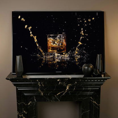 Whiskey Splash High-Speed Canvas Art. ADAM0131 in black floating frame