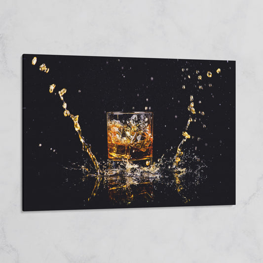 Whiskey Splash High-Speed Canvas Art. ADAM0131 on gallery wrap