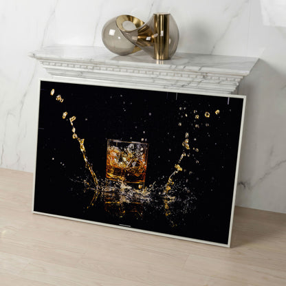 Whiskey Splash High-Speed Canvas Art. ADAM0131 in white floating frame