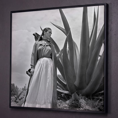 Frida Kahlo Standing Portrait Canvas Wall Art shown in black floating frame