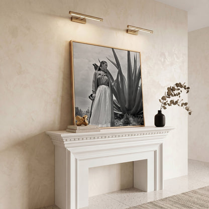 Frida Kahlo Standing Portrait Canvas Wall Art in white oak floating frame