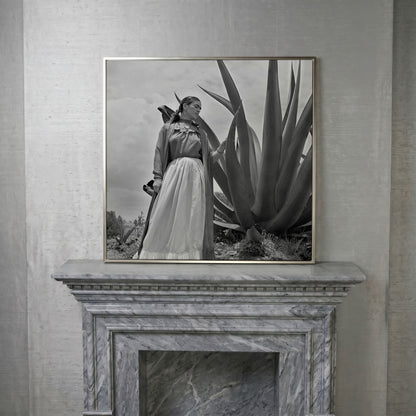 Frida Kahlo Standing Portrait Canvas Wall Art in silver floating frame