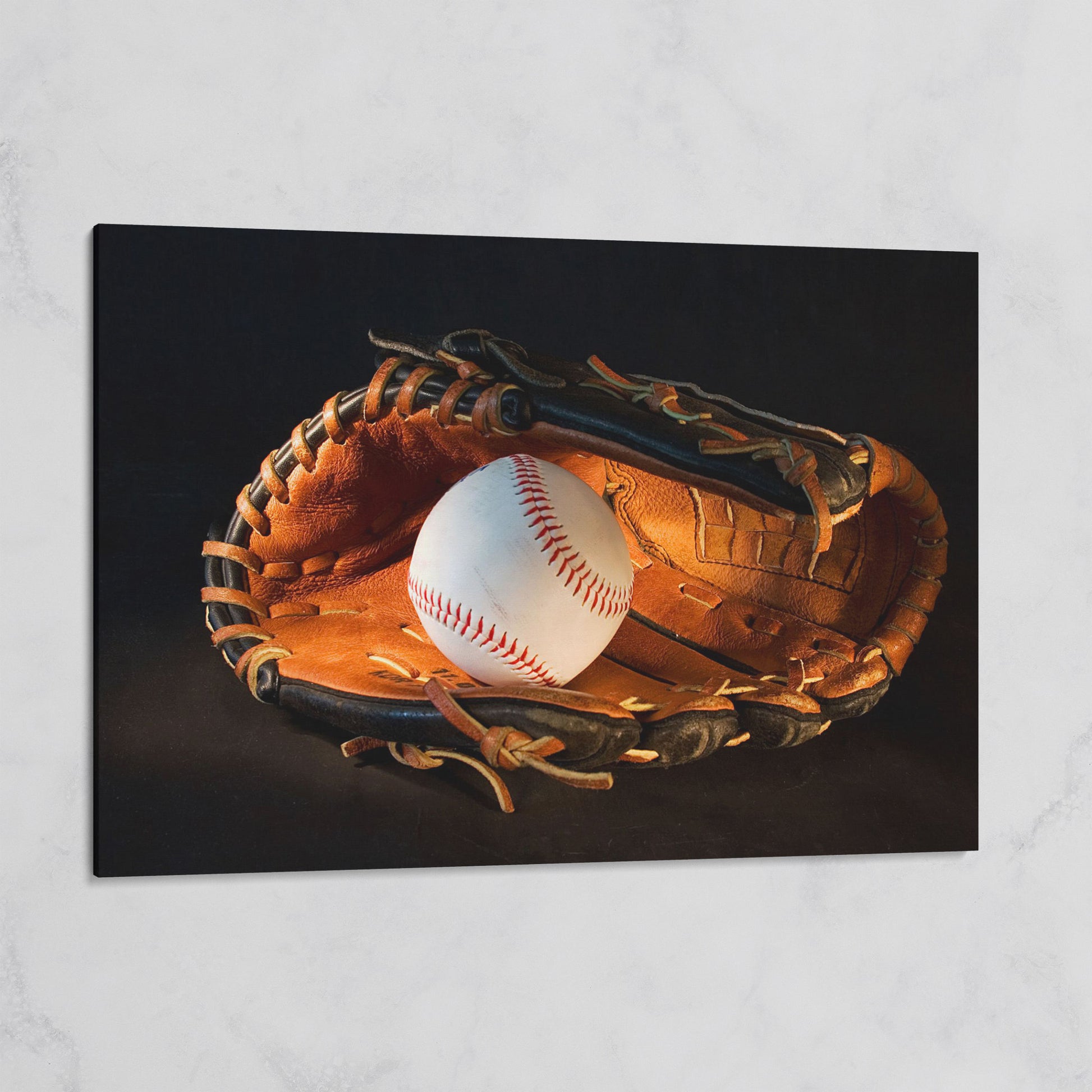 Baseball and Glove Canvas Wall Art for Sports Rooms on gallery wrap