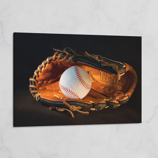 Baseball and Glove Canvas Wall Art for Sports Rooms on gallery wrap