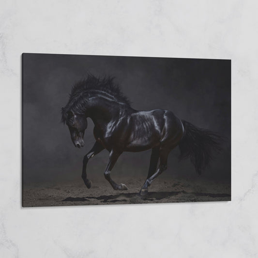 Black Horse in Motion: Large Canvas Wall Art for Equestrian Spaces on gallery wrap