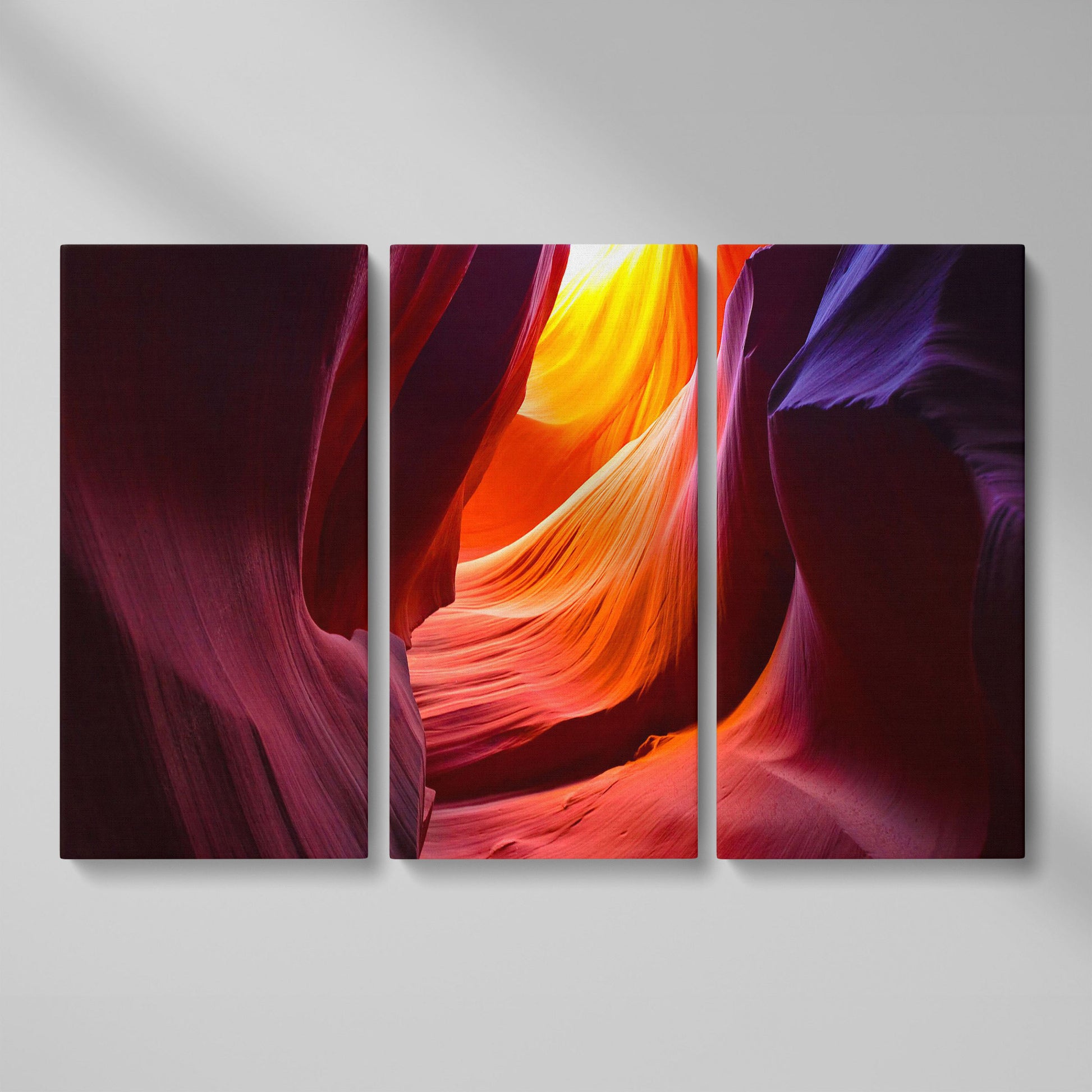 Antelope Canyon Canvas Art, Arizona Sandstone Light as 3-panel split version