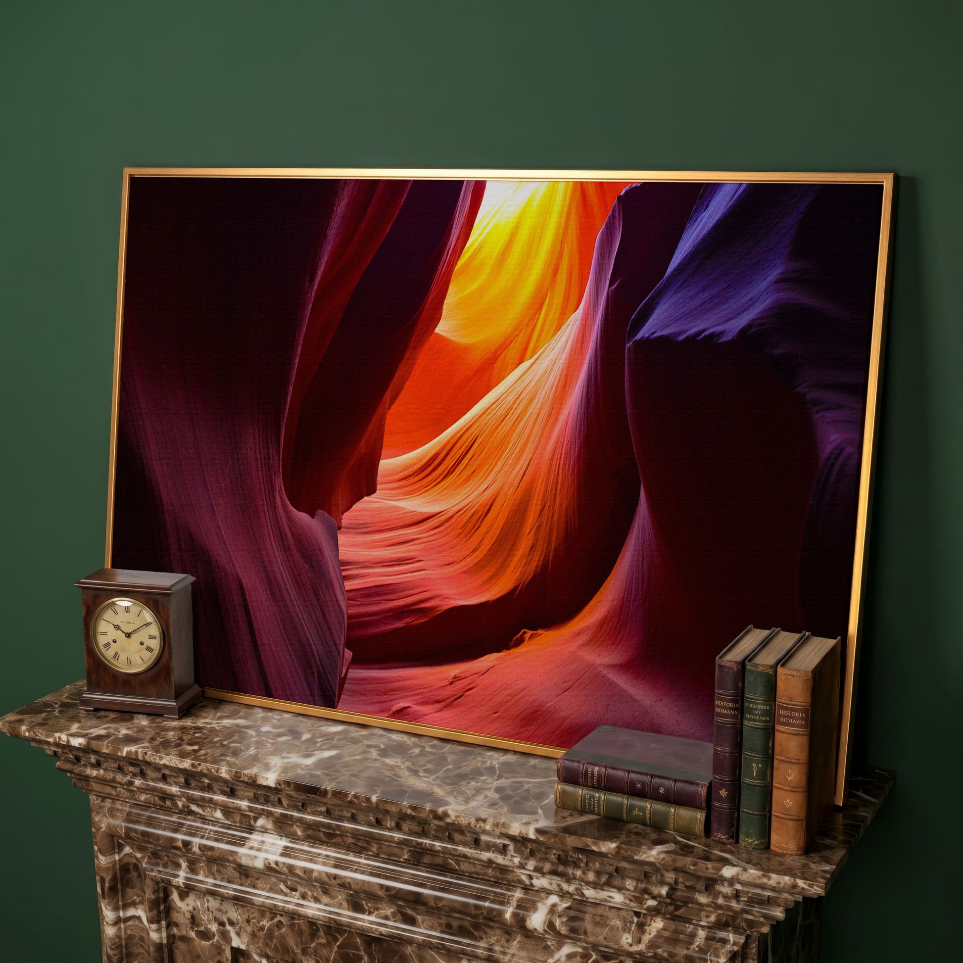 Antelope Canyon Canvas Art, Arizona Sandstone Light in antique gold floating frame