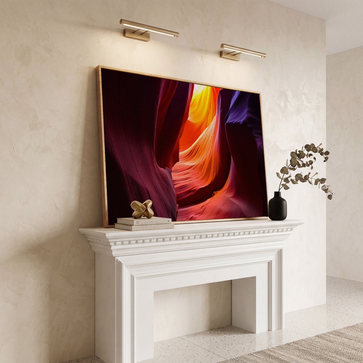 Antelope Canyon Canvas Art, Arizona Sandstone Light in white oak floating frame