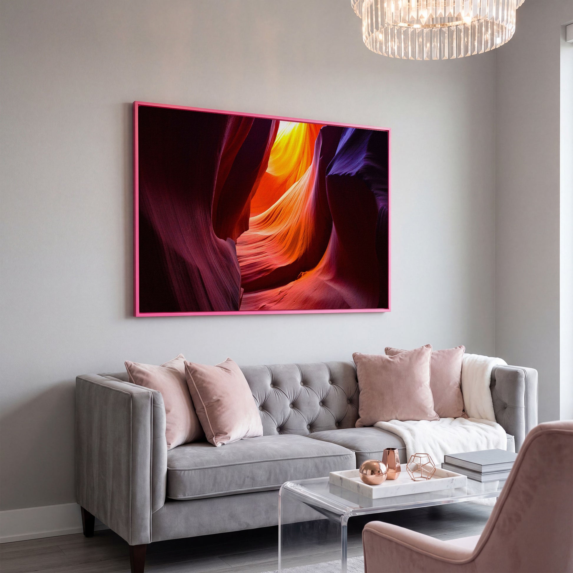 Antelope Canyon Canvas Art, Arizona Sandstone Light in pink floating frame