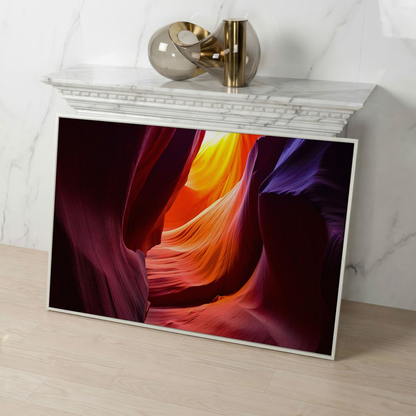 Antelope Canyon Canvas Art, Arizona Sandstone Light in white floating frame